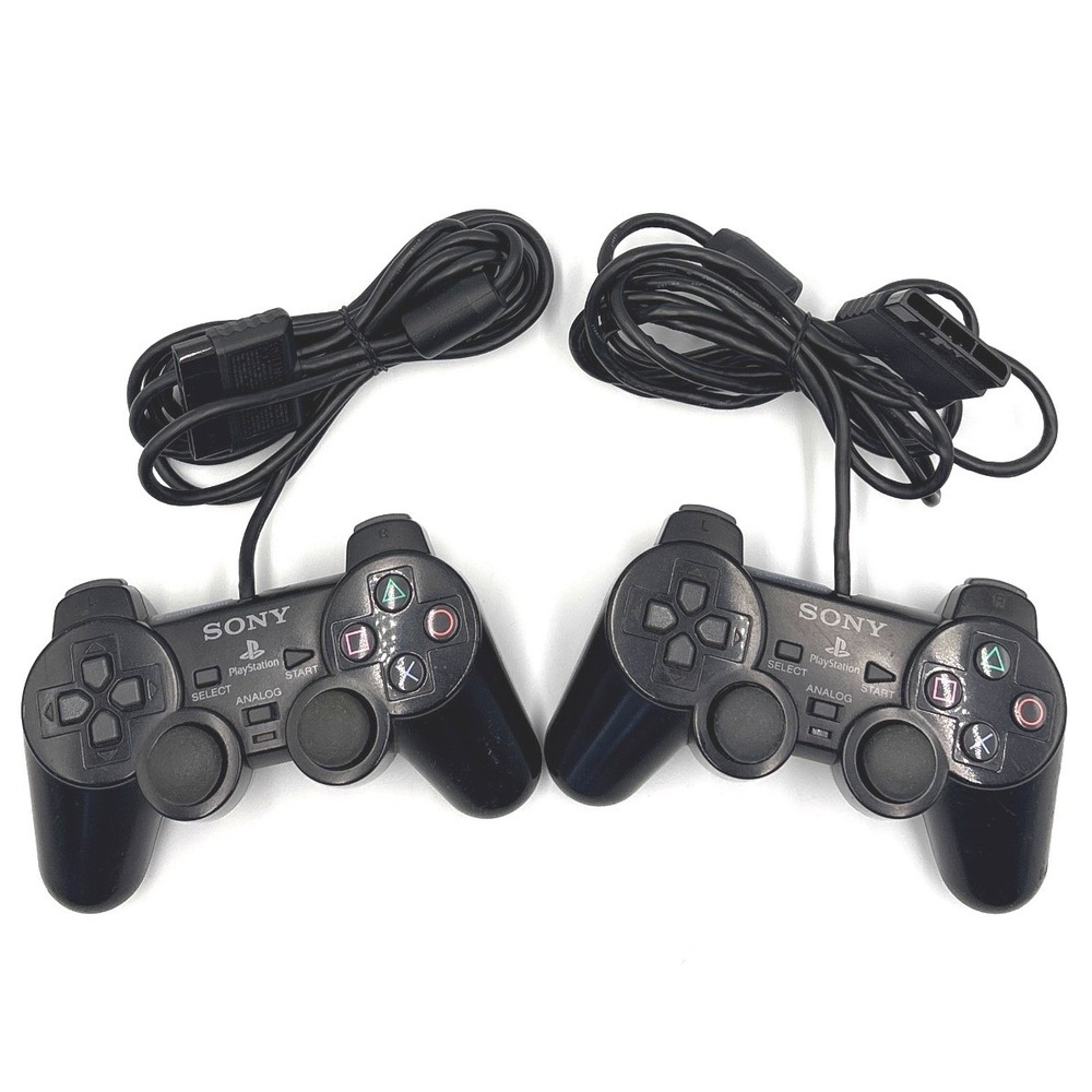 Lot of 2 Sony PlayStation 2 DualShock 2 Wired Controllers Black SCPH-10010 OEM